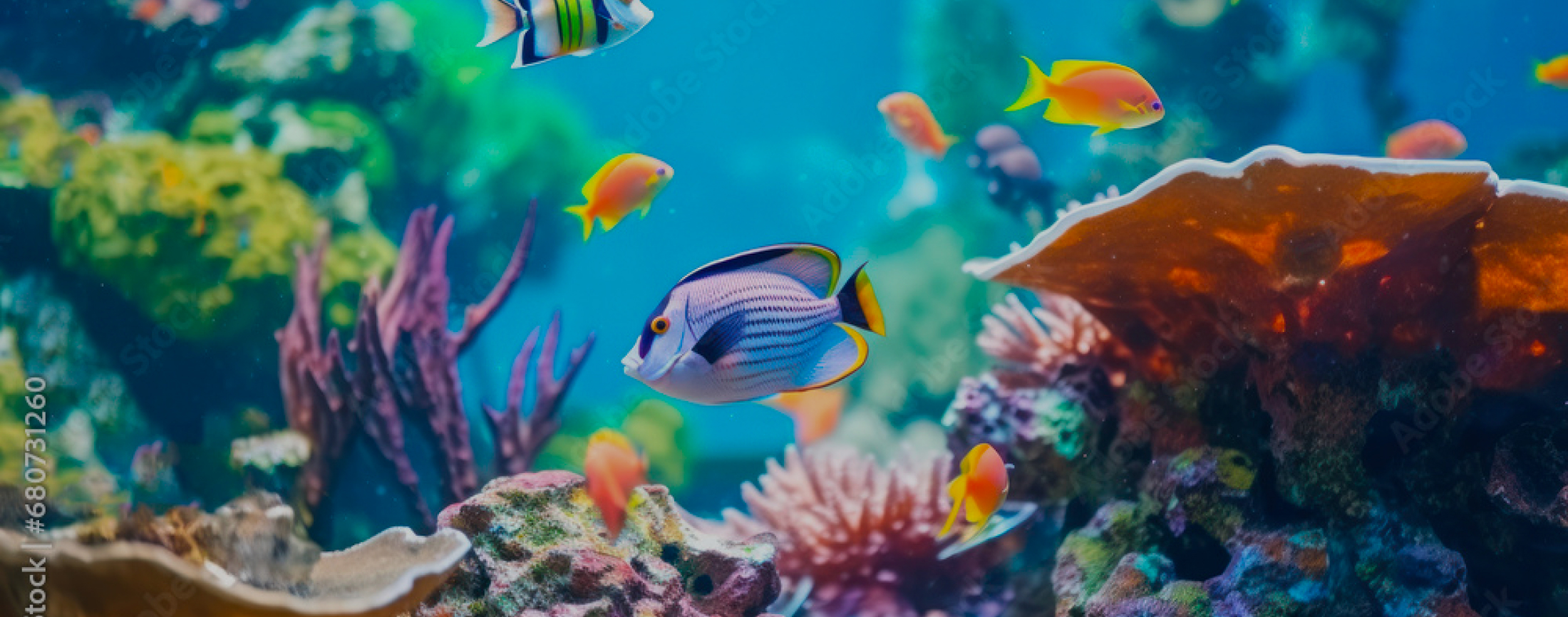 熱帯魚が複数泳いでいる写真